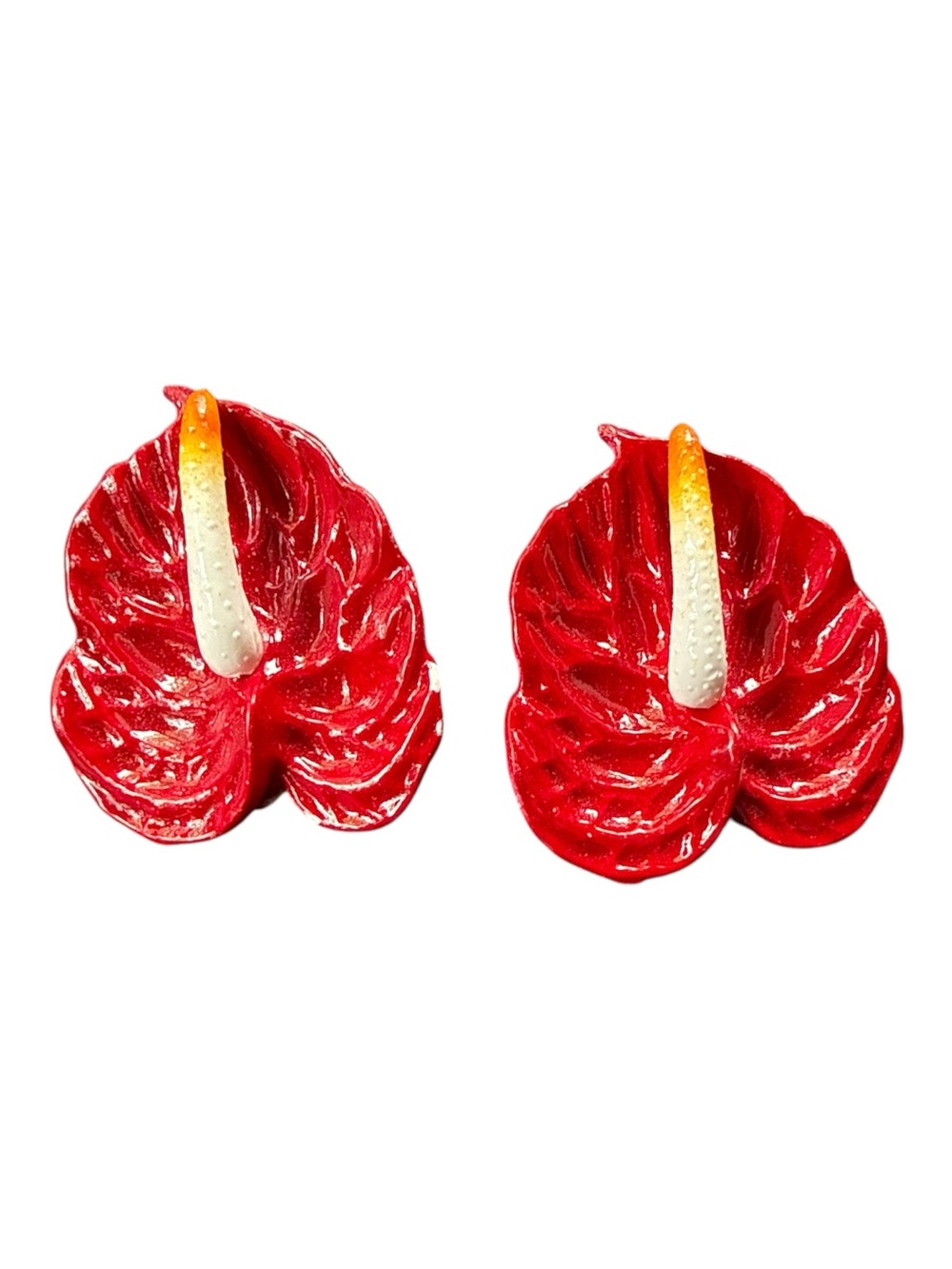 West Germany Red Anthurium Flower Clip-On Earrings